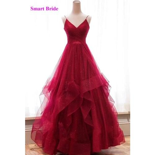 Glitter V Neck Glitter Tulle Prom Dresses Long Floor Length Backless Sparkly Formal Party Gowns 2020 A Line STS14