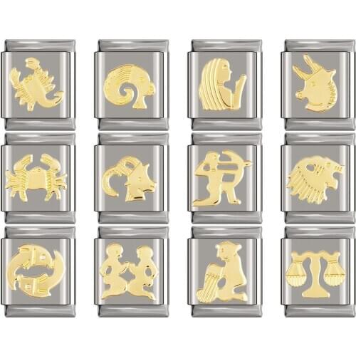 Hapiship 2020 New Original Daisy Gold 12 Constellation Charm Link Fit 13mm Stainless Steel Bracelet Jewelry DIY Making DJ288