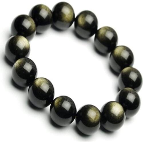 Natural golden obsidian bracelet 12-14mm round jewelry stone evil spirit bracelet fashion jewelry lucky amulet unique gift