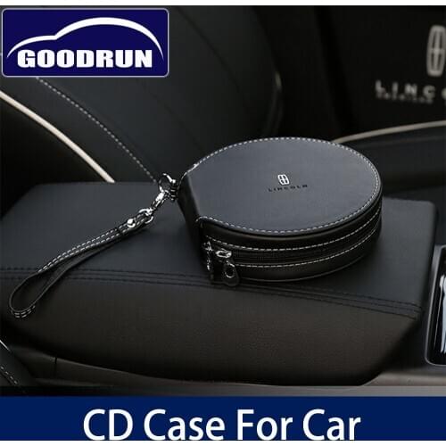 CD Case for Car cd dvd Organizer Storage Box Set Holder Sleeve Hard Bag Black and Beige Leather with Zipper