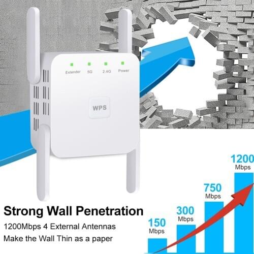 2.4 5G Dual Band Wireless Extender Repeater 1200M WiFi Booster Amplifier UK Plug Antenna Signal Booster Access Point