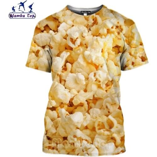 Popcorn T Shirt 3D Print Food Corn Mens T-shirts Summer Short Sleeve O Neck Women Tees Tops Men Tshirt Harajuku Sportswear E009
