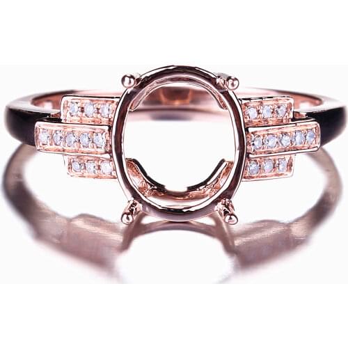 HELON HELON Oval Cut 10x8mm Solid 10K Rose Gold Pave Natural Diamond Fine Jewelry Semi Mount Engagement Wedding Ring Setting