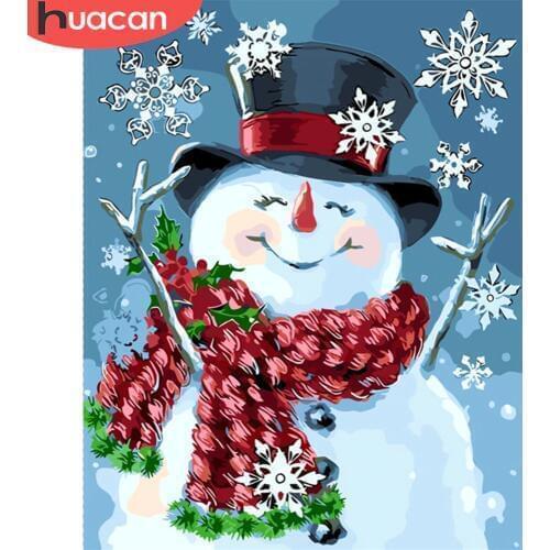 HUACAN Christmas Gift Paint By Numbers Snowman Pictures Paint On Canvas Hand Painted Drawing DIY Oil Painting Arts Home Decor