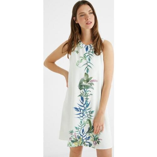 Spanish womens summer Vintage Print temperament White Sleeveless Dress