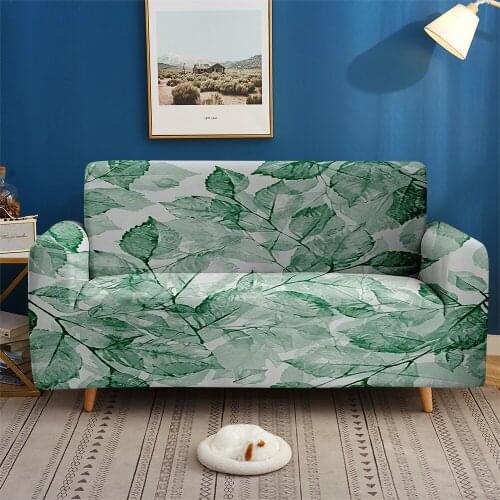Custom Elastic Couch 3D Print Slipcover Spring Plant Leaves 1/2/3/4-seater Cover Sofa Set For Living Room Bedroom Home Decor