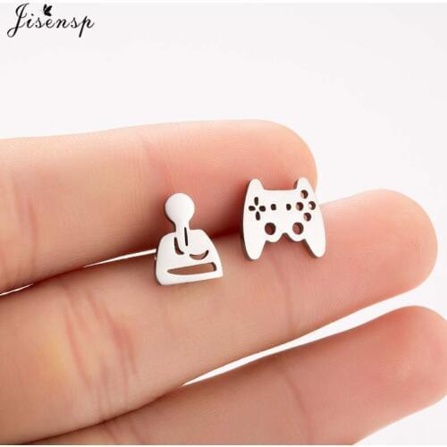 Jisens Unique Gamepad Stud Earrings for Women Boys New Fashion Game Controller Earring Stainless Steel Jewelry Birthday Gift