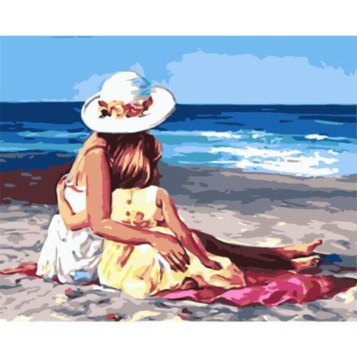 Painting By Number DIY Dropshipping big size Warm beach mother and child Figure Canvas Room Decoration Art picture Child Gift