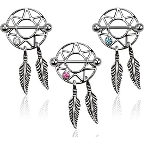 Dream Catcher Nipple Ring with Gem 316L Surgical Steel Body Piercing Nipple
