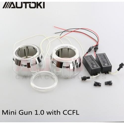 Free Shipping 2.5 inch Mini Gatling Gun shroud+CCFL angel eyes+Inverser+ PC cover For hid projector lens car headlight