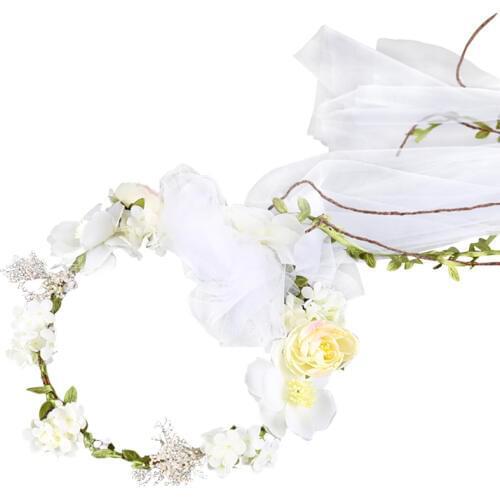 FunPa Beautiful Bridal Veil Wreath Decor Creative Floral Wreath With Veil Wedding Party Decorations For Wedding Photo Shoot