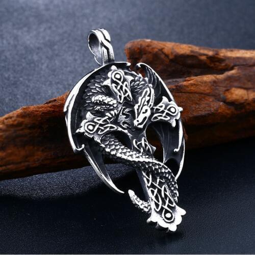 Fashion dragon Animal pendant religious cross Amulet necklace for man Gift guardian choker Viking Jewelry