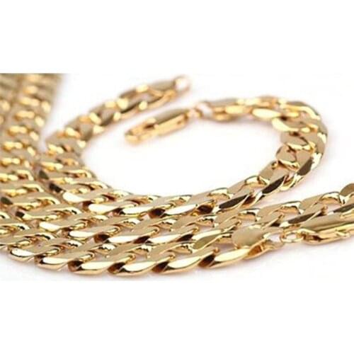 Chunky Yellow Gold Filled Mens Necklace Bracelet Solid Curb Chain Jewelry Set 12mm