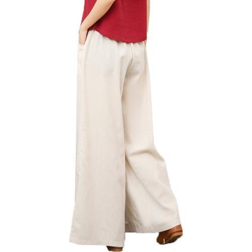 Fashion Women Wide-leg Trousers Spring Summer Cotton and Linen Womens Wide-leg Pants Elastic Waist Loose Casual Trousers K152