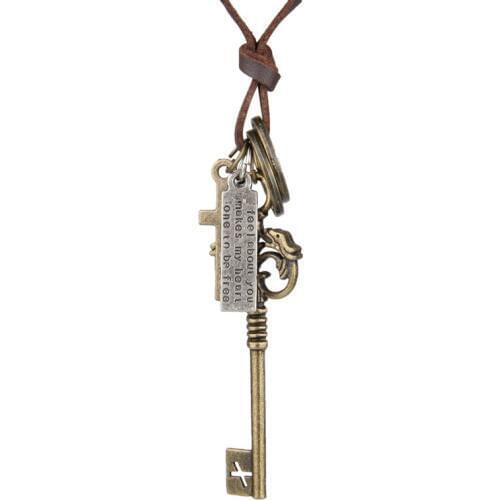 NIUYITID Fashion Key Necklace & Pendants Men Jewelry Adjustable Retro Brown Long Necklaces For Women Female Gift Drop Shipping