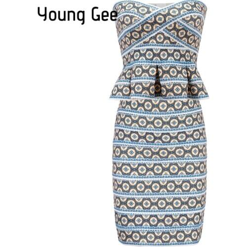 Young Gee 2019 NEW Two Piece Set Gorgeous Light Blue Off Shoulder Strapless Stretchy Celebrity Party HL Bandage Pencil Tracksuit