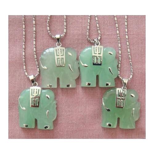 4Pcs Natural Green Jade Elephant Pendant Necklace AAA Grade