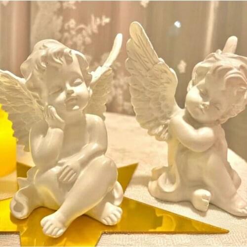 A Pair of European Resin Cute Cupid Angel Decoration Crafts Wedding Decoration Christmas Gifts Creative Desktop Statue Figurines
