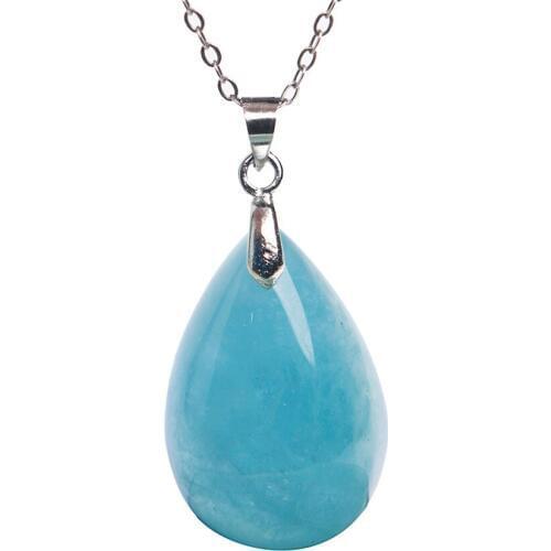 Genuine Natural Ocean Blue Stone Necklace Waterdrop Shape Crystal Beads Lady Jewelry Pendant 27x18x10mm