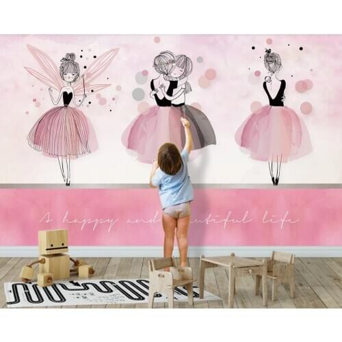 XUESU Custom wallpaper Nordic ins pink ballet girl childrens room background wall-waterproof material