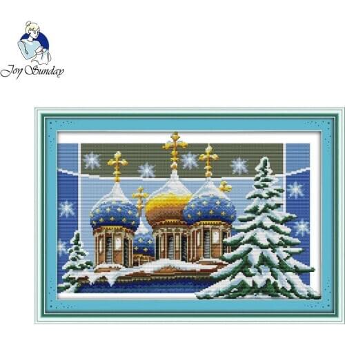 Joy Sunday Scenery style Christmas Castle counted cross stitch patterns charts stitch gifts for cross-stitch supplies wholesale