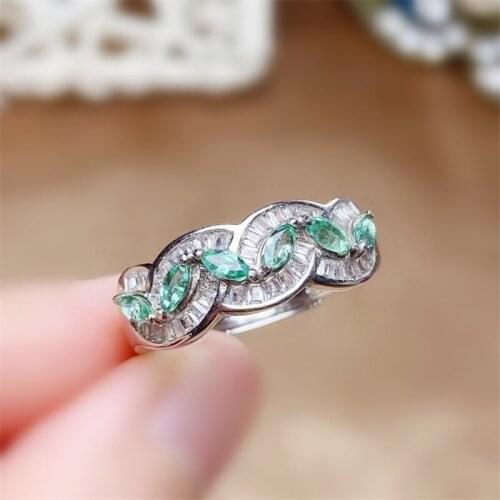 Natural real emerald luxury ring Per jewelry 2*4mm 0.15ct*6pcs gemstone 925 sterling silver Fine jewelry Q214248