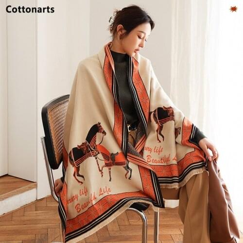 UFLAME Luxury Winter Cashmere Scarf Women Design Warm Pashmina Blanket Horse Shawl Wraps Bufanda Female Decoration Thick Foulard