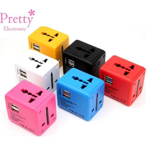 Pretty Electronic Universal Travel Adapter Electric Plugs Sockets Converter US/AU/UK/EU/CN Dual USB Charging Electrical Power