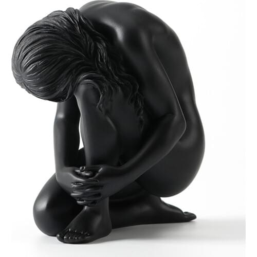 Nordic Body Art Holding legs Naked Girl Statue/Curl up Nude Sexy Woman Yoga Character Sculpture/Home Figurines Decor Accessories