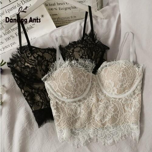 Lace Camis Tops Fashion Women Back Zipper Design Short Black White Spaghetti Strap Shirts Female Tank Tops