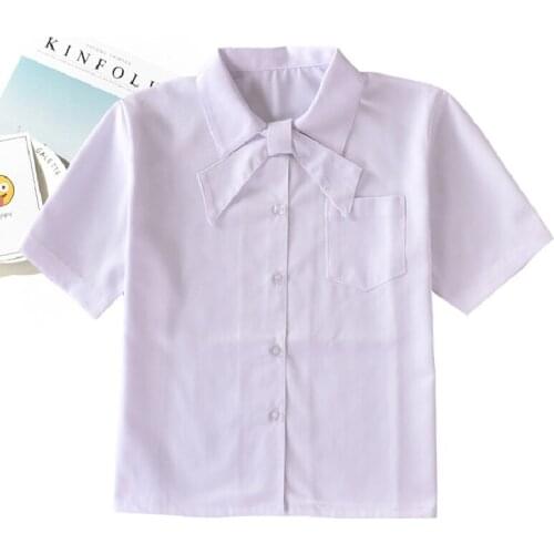 White Bow Collar Cotton Girl JK Uniform short-sleeve Shirt Japanese School Uniform Women Business Work Uniforms Sailor Suit Tops