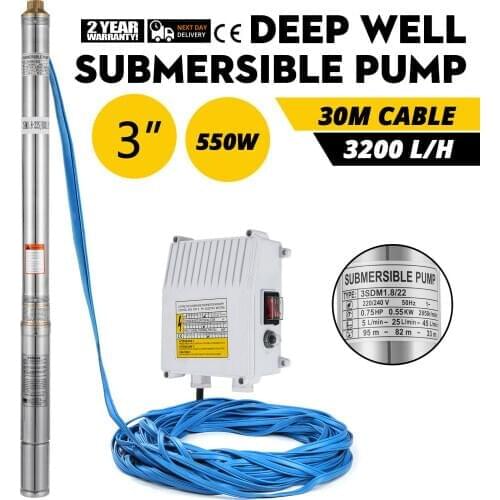 220V 550W Deep Well Pump Copper Head Submersible Water Pump 3 "Submersible Pump 0.75HP Depth Pump Up to 95m