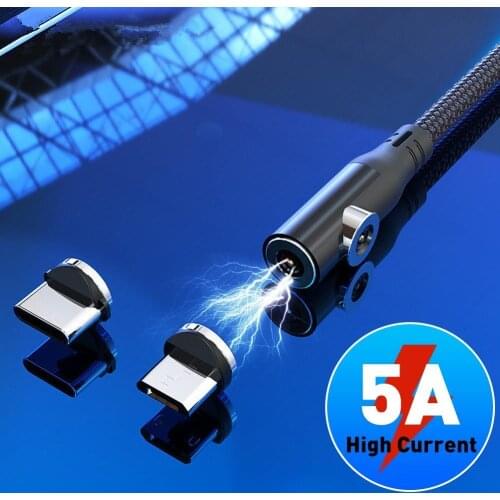 Rotatable Magnetic 5A QC3.0 Micro-USB Type-c Fast Charging Connector Cable Cord