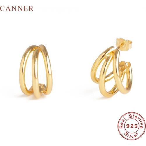 CANNER Light Luxury Three Claw Torsion Bar Stud Earrings 100% 925 Sterling Silver Earrings For Women Jewelry Aretes De Mujer