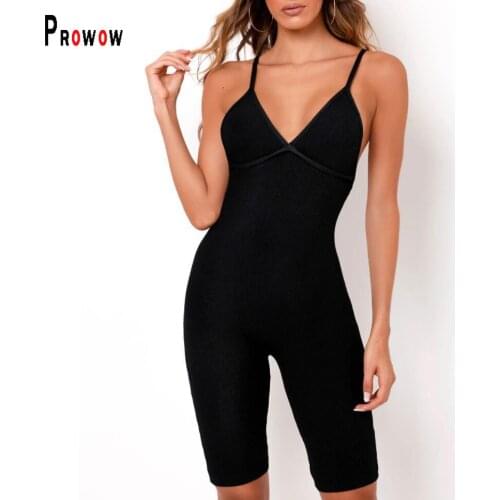Prowow Sexy Women Playsuits Cross Backless V-neck Romper for Woman New Summe Solid Color Bodycon Outfits Female Fitness Clothes