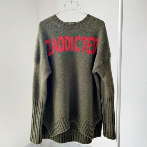 100% Wool Letters Women O-Neck Sweater New 2021 Autumn Winter Ladies Pullover Top Knitwear Female Knitwear Jumpers