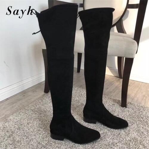 Winter Shoes WITH LOGO Sexy Lady Stretch Knee High Boots Women Black Knee High Heels Elastic Boots Winter Boots