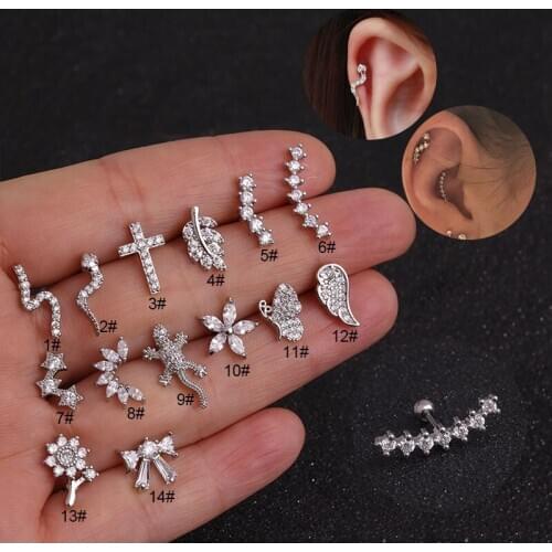1PC Hot Gift Animal Fiower Cross Ladies CZ Ear Stud Cartilage Helix Piercing Earring Jewellery
