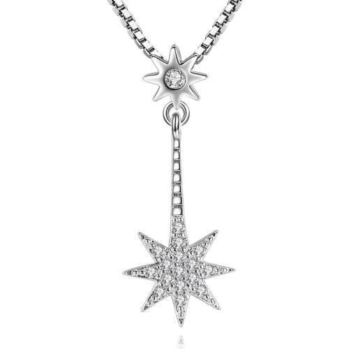 100% 925 Sterling Silver Fashion Shiny Crystal Star Design Pendant Necklace Short Box Chain for Women Jewelry Gift Drop Shipping