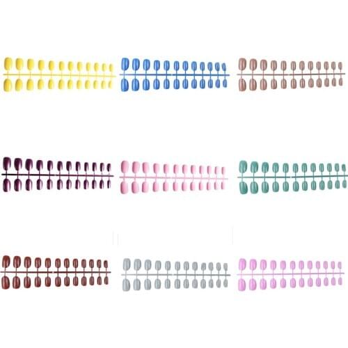 24Pcs/set Oval Head Fake Nails Acrylic False Nail Art Salon Tips Soft Candy Color Full Short Round Nail Tips With 2g Nail Glue