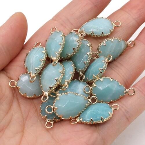 4Pcs Natural Stone Amazonite Pendant Fashion Drop-Shaped Double-Hole Charm for Jewelry Making DIY Necklace Accessories 14x23mm