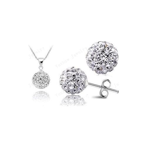 AENINE New Style Crystal Sets Mix Colors Crystal Pendants Stud Earrings Micro Pave CZ Disco 10mm Beads Jewelry Sets SHSE51