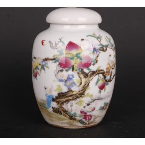 Antique Republic of China pastel nine peach pattern small tea pot antique porcelain home Chinese antique collection antique orna