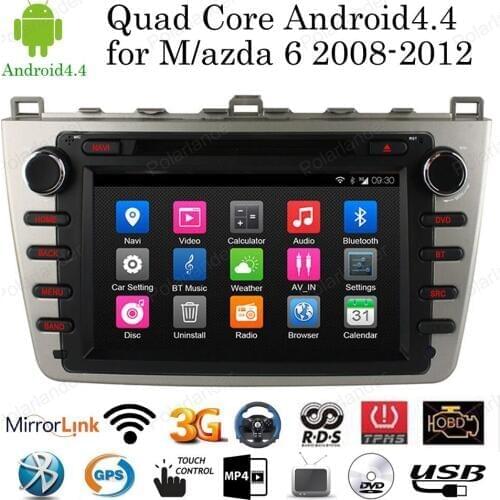 Android 4.4 8" Car DVD Player support Bluetooth/RDS/USB/SD/3G/wifi/GPS/TPMS/DVR Quad Core Radio stereo for M/azda 6 2008-2012
