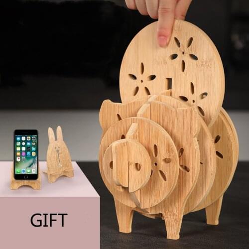 Bamboo Animal Table Mat Anti-skid Insulation Pad Anti-scald Heat Insulation Tea Coaster Kitchen Accessories Decoration Home Pad