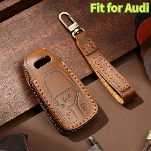 High quality Metal Keychain + Genuine Leather Car Remote Key Case Cover For Audi A6L A8L A7 A4L A5 Q5L Q7 Smart Remote Fob