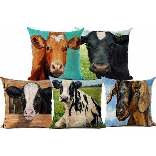 Nordic Style Colored Oil Painting Bull Printed Cushion Cover Decorative Sofa Throw Pillow Car Chair Home Decor Pillow Case