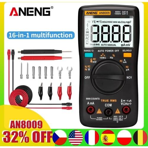 ANENG AN8009 Auto Range Digital Multimeter 9999 Counts With Backlight AC/DC Ammeter Voltmeter Ohm Transistor Tester Multi Meter
