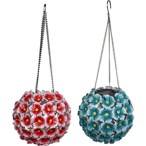 Flower Lantern Projection Hanging Lamps LED Solar Hydrangea Ball Light Wrought Iron Outdoor Yard Art Ornaments Garden Decoration