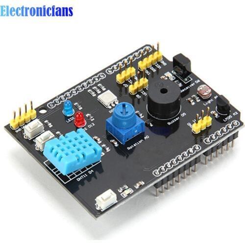 DHT11 LM35 Temperature Humidity Sensor Multifunction Expansion Board Adapter For Arduino UNO R3 RGB LED IR Receiver Buzzer One